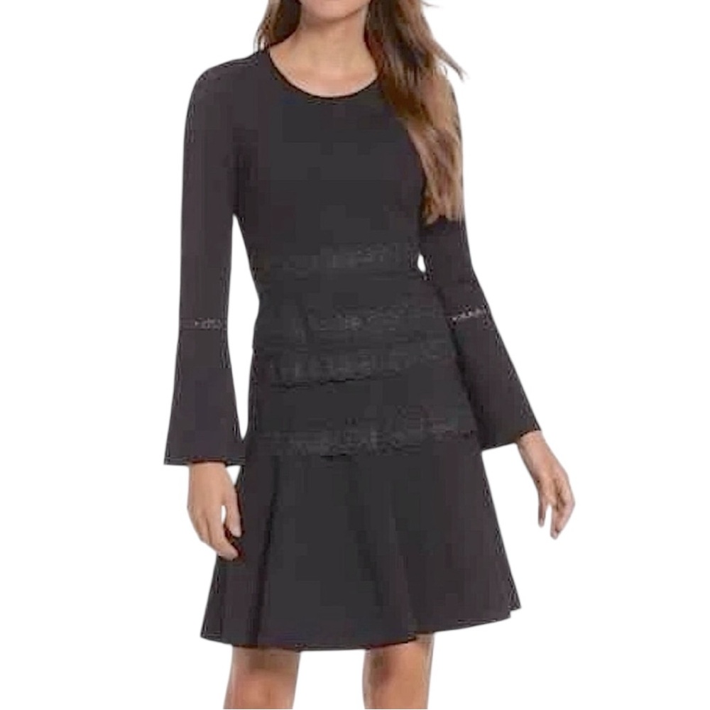 KOBI HALPERIN Preslie Black Lace Detail Bell Sleeve Cocktail Luxury Dress Sz S - Picture 1 of 11